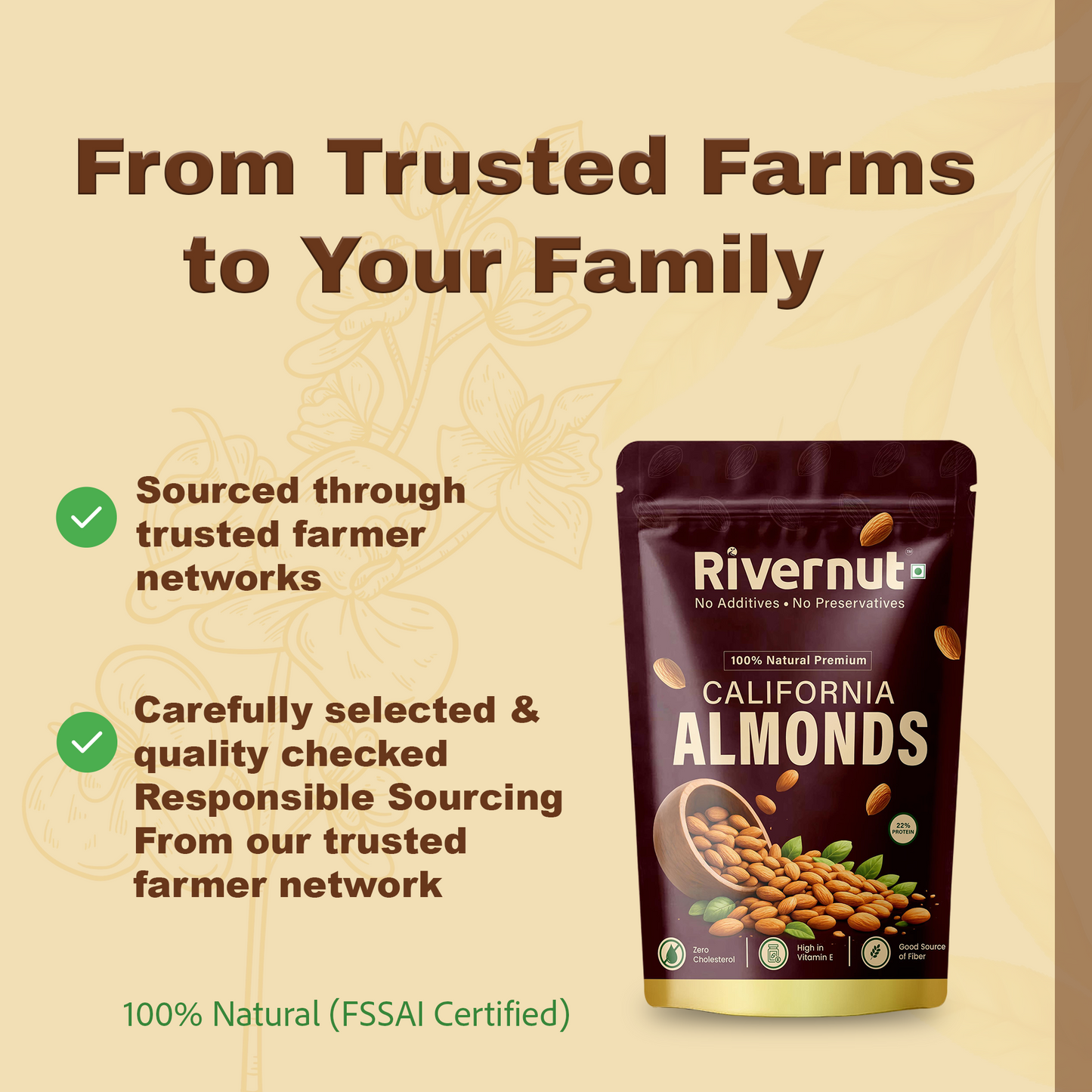 Rivernut 100% Natural California Almonds | Premium Quality | No Additives & Preservatives