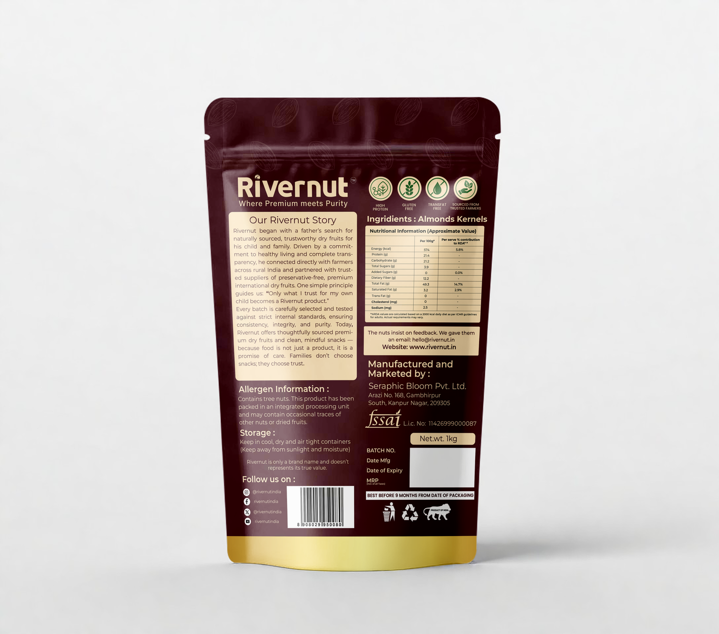 Rivernut 100% Natural California Almonds | Premium Quality | No Additives & Preservatives
