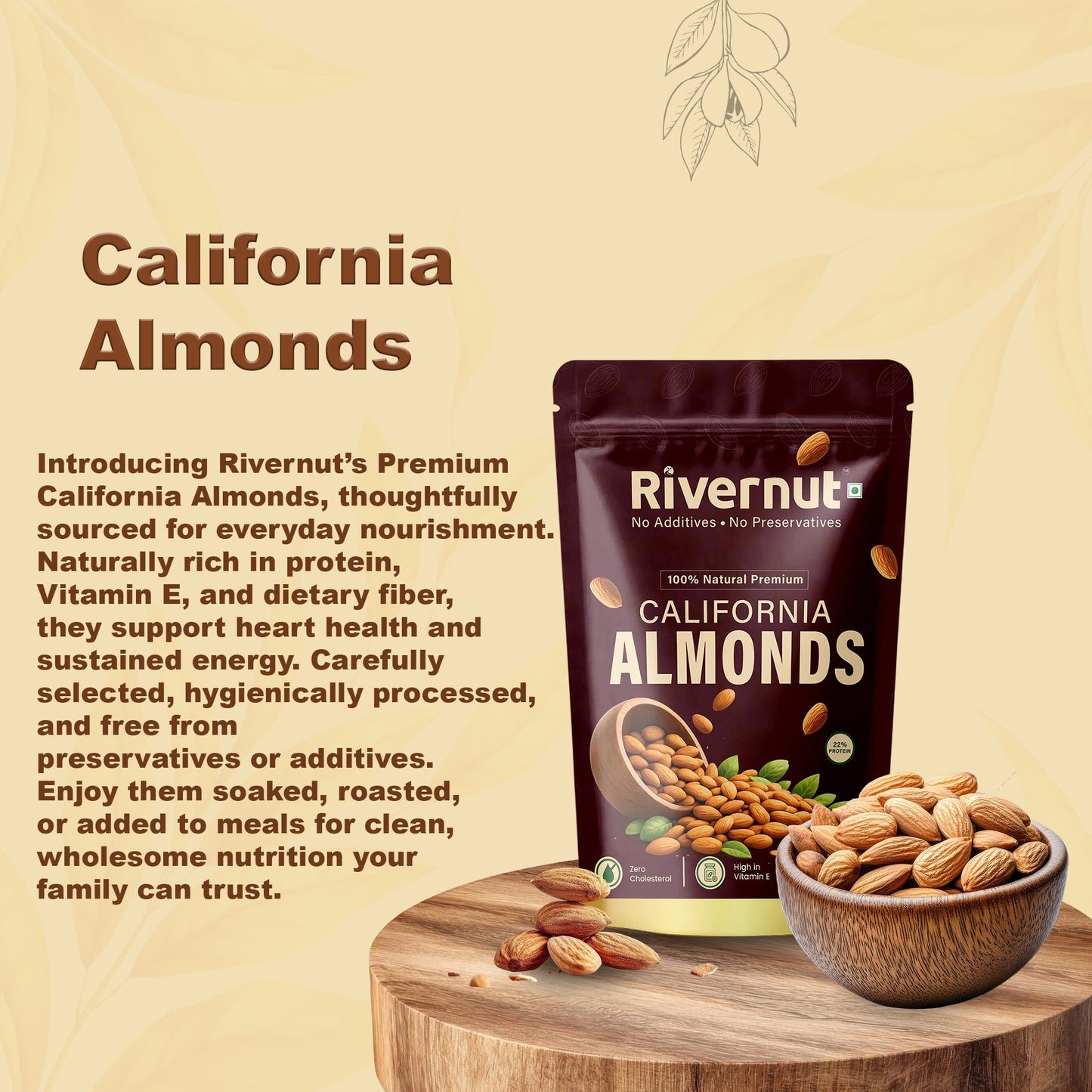 Rivernut 100% Natural California Almonds | Premium Quality | No Additives & Preservatives