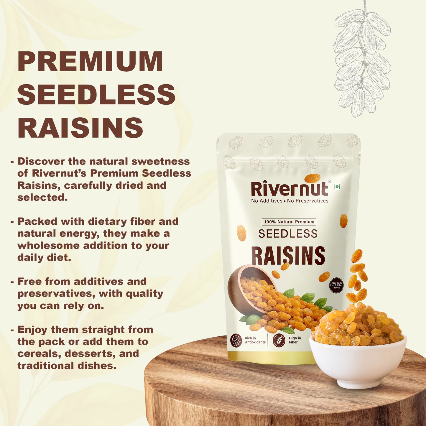 Rivernut 100% Natural Seedless Raisins | Premium Quality | No Additives & Preservatives